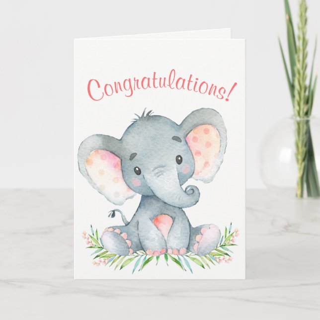 Carte Félicitations à la fille d'éléphant d'aquarelle (Devant)
