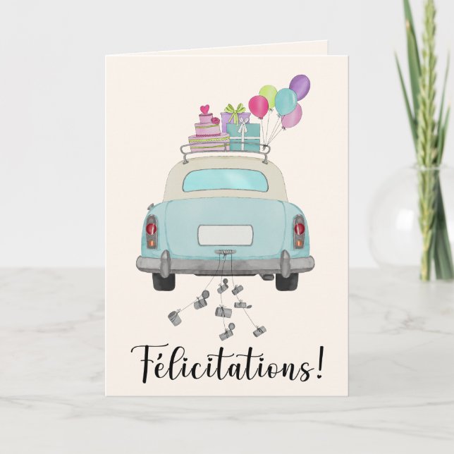Carte Félicitations à la France pour la voiture bleue du (Devant)