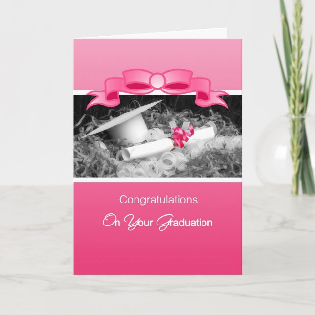 Carte Félicitations à la Girly Graduation Riboon Rose (Devant)