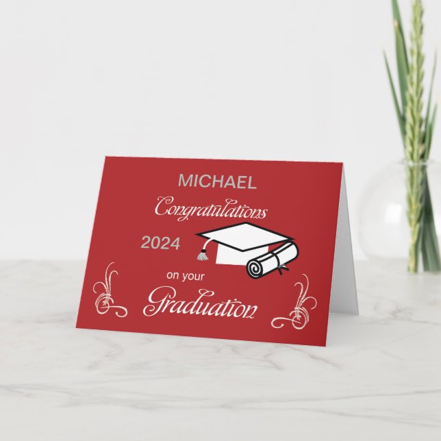 Carte Félicitations à la Graduation Rouge et Blanc (Devant)