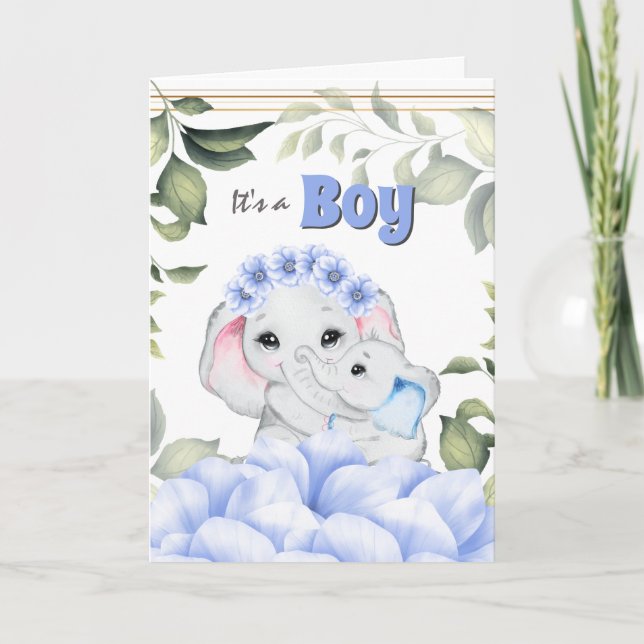 Carte Félicitations à la naissance d'un bébé éléphant bl (Devant)