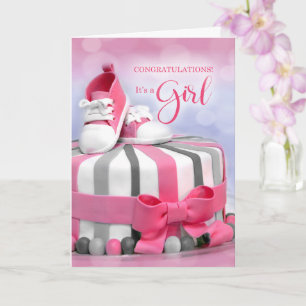 Carte Félicitations à la nouvelle petite fille en rose e
