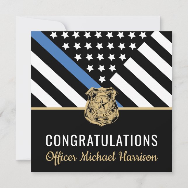 Carte Félicitations à la Police Blue Line Flag (Devant)