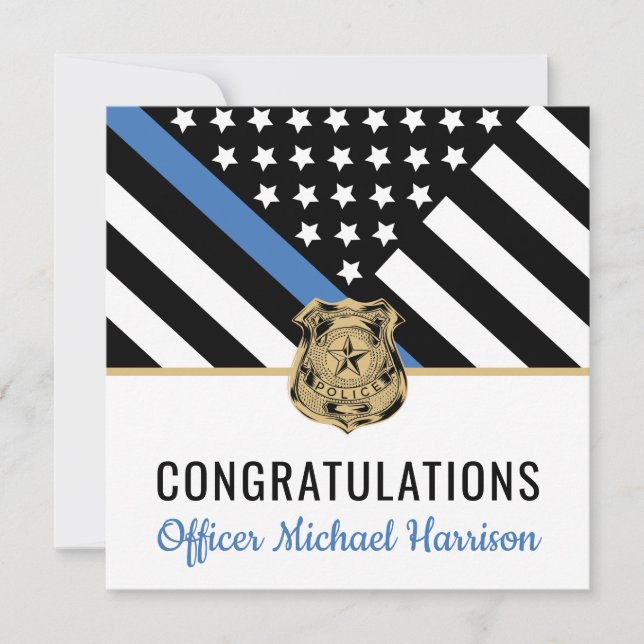 Carte Félicitations à la Police Blue Line Flag (Devant)