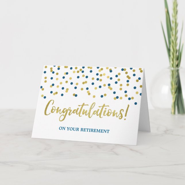 Carte Félicitations à la retraite Blue Gold Confetti (Devant)