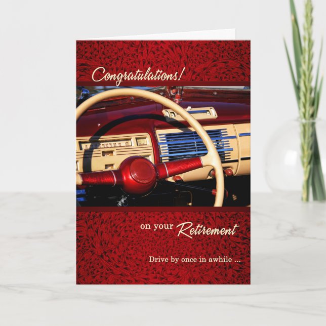 Carte Félicitations à la retraite voiture classique Deep (Devant)