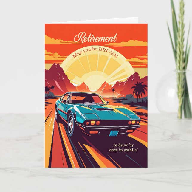 Carte Félicitations à la retraite voiture classique les  (Devant)