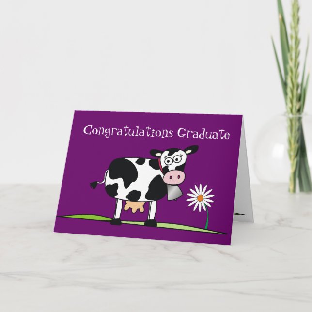 Carte Félicitations à la vache-diplômée (Devant)