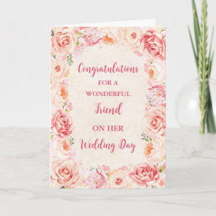 Carte Félicitations à l'Ami Floral Rose pour le mariage