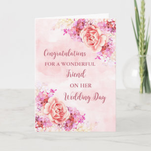 Carte Félicitations à l'Ami Floral Rose pour le mariage