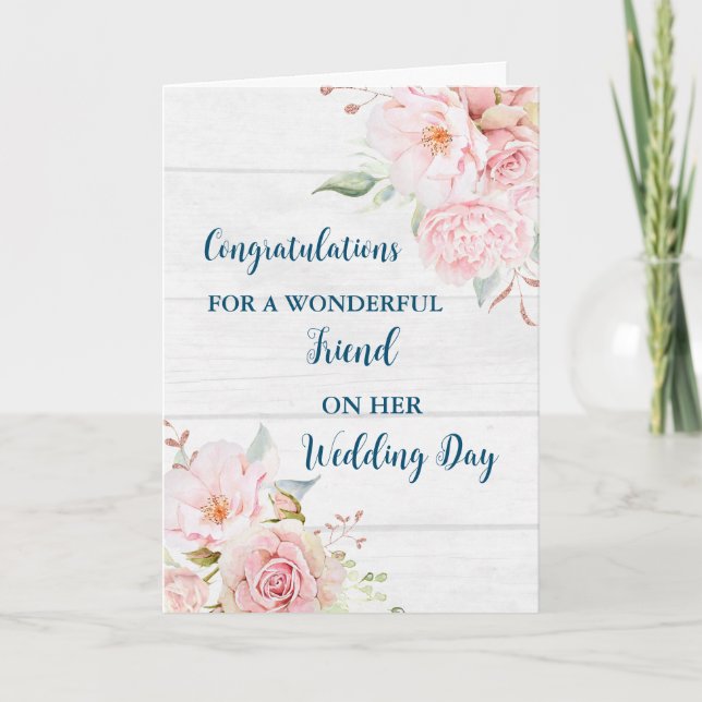 Carte Félicitations à l'Ami Floral Rose pour le mariage (Devant)