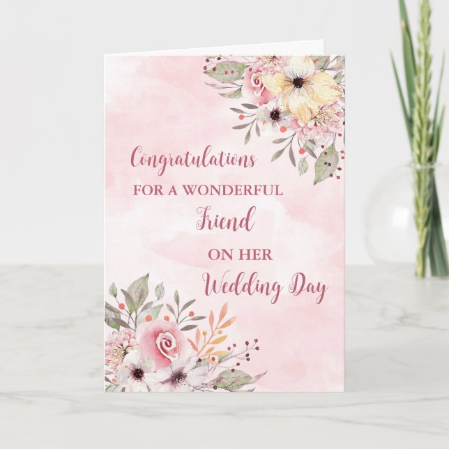 Carte Félicitations à l'Ami Floral Rose pour le mariage (Devant)