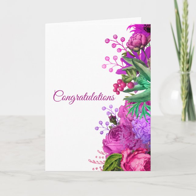Carte Félicitations à l'aquarelle mariage rose (Devant)