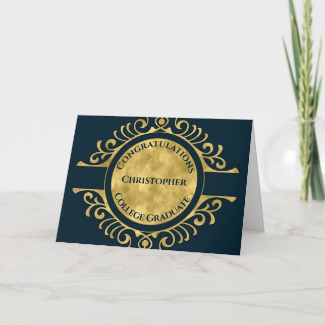 Carte Félicitations à l'Elégant Blue Gold (Devant)