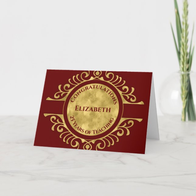 Carte Félicitations à l'enseignant Élégant Red Gold (Devant)