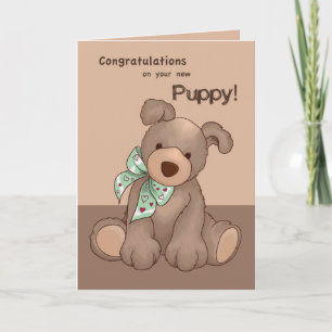 Carte Félicitations à nouveau chiot, chien avec ruban ve