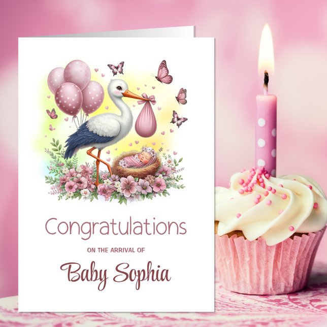 Carte Félicitations à Pink Stork Baby Girl (Créateur téléchargé)
