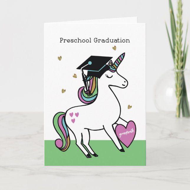 Carte Félicitations à Unicorn pour les diplômes préscola (Devant)