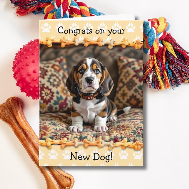 Carte Félicitations à votre nouveau chien Basset Hound (Créateur téléchargé)