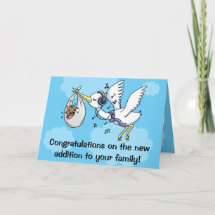 Carte Félicitations amusantes nouveau bébé Stork