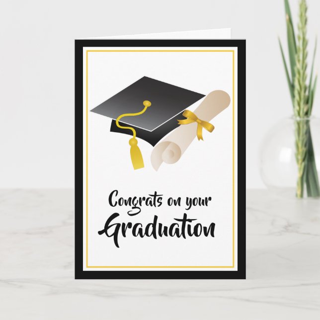 Carte Félicitations au Casquette diplômé et diplôme (Devant)