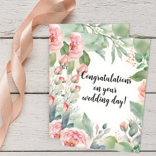 Carte Félicitations au Mariage d'aquarelle rose