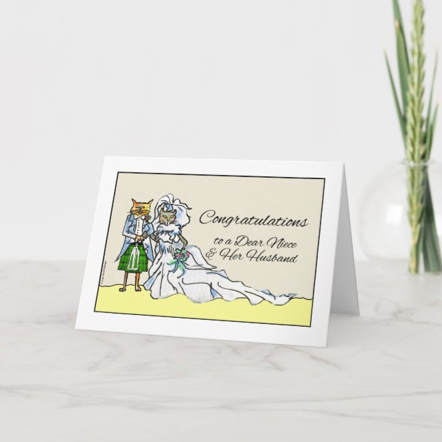 Carte Félicitations au Mariage pour la nièce, Cat Couple (Devant)