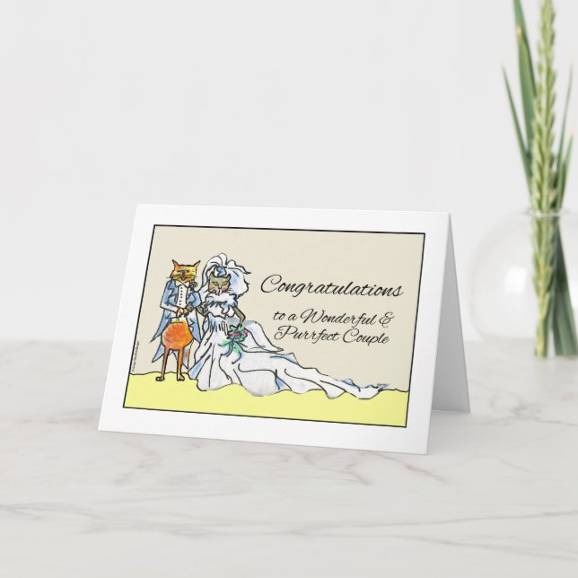 Carte Félicitations au Mariage, Purrfect Cat Couple (Devant)