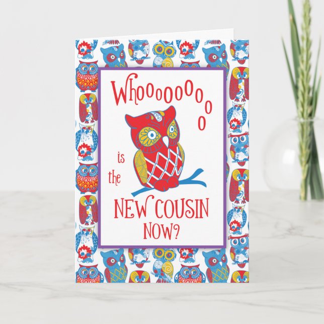 Carte Félicitations au nouveau cousin, chouettes (Devant)