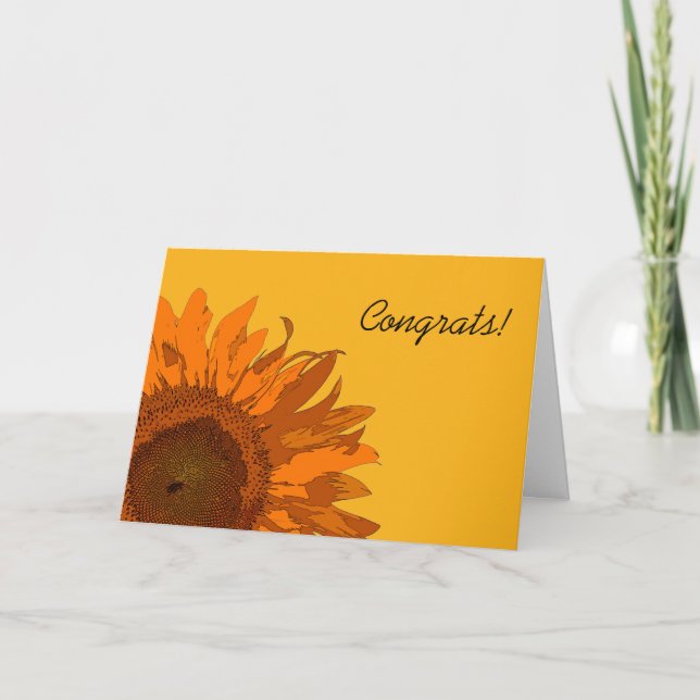 Carte Félicitations au tournesol orange sur le jaune (Devant)