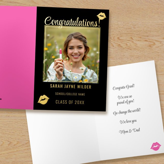 Carte Félicitations aux diplômés de la photo Foil (Congratulations Graduate! Just add their photo and details to this real foil card)