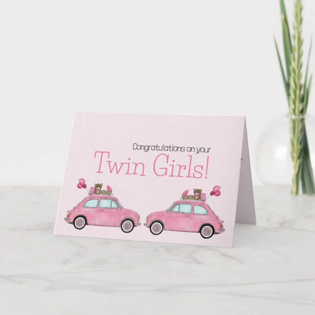 Carte Félicitations aux filles jumelles Fiat 500 (Devant)
