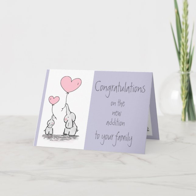 Carte Félicitations aux nouveaux parents Eléphants migno (Devant)