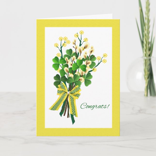 Carte Félicitations aux Shamrocks et fleurs du printemps (Devant)
