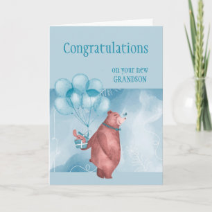Carte Félicitations Baby BOY FunTeddy Bear Balloon Car