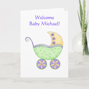 Carte Félicitations Baby Name Personalized Green Buggy