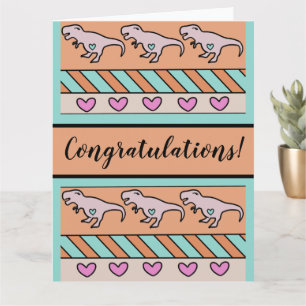 Carte Félicitations Baby shower T-Rex Motif cardiaque