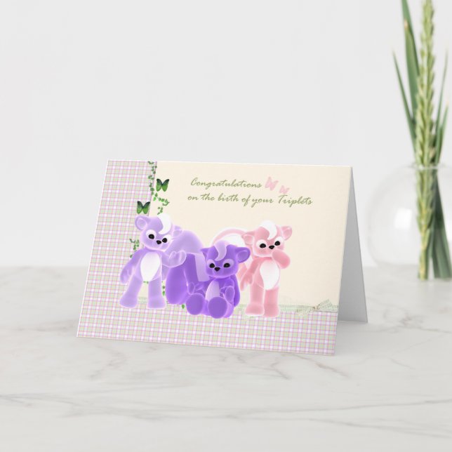 Carte Félicitations Baby Triplets Card, Nouveau bébé (Devant)
