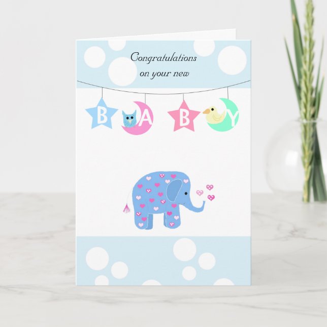 Carte Félicitations bébé éléphant (Devant)