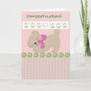 Carte Félicitations Bébé fille avec ours en peluche en r