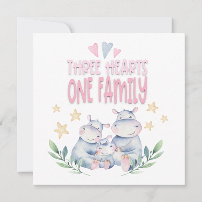 Carte Félicitations Bébé Fille Cute Hippopotames Trois C (Devant)
