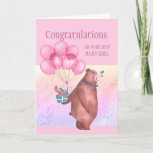 Carte Félicitations Bébé Fun FunTeddy Bear Balloon 