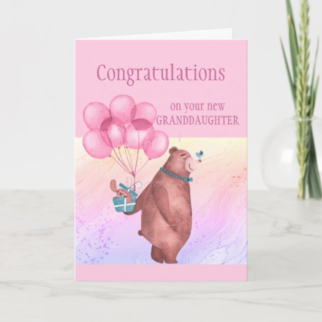 Carte Félicitations Bébé Fun FunTeddy Bear Balloon (Devant)