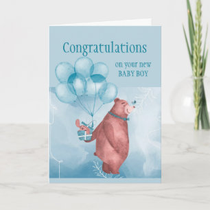 Carte Félicitations Bébé GARÇON FunTeddy Bear Ballons 