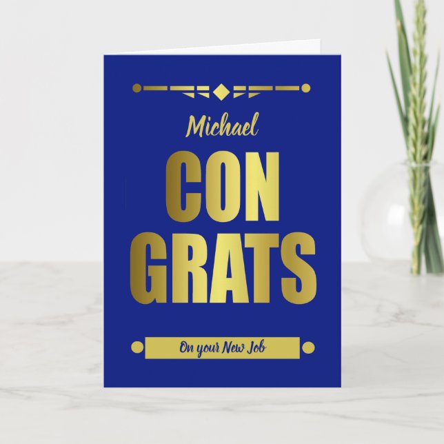 Carte Félicitations Blue Gold Typographie (Devant)