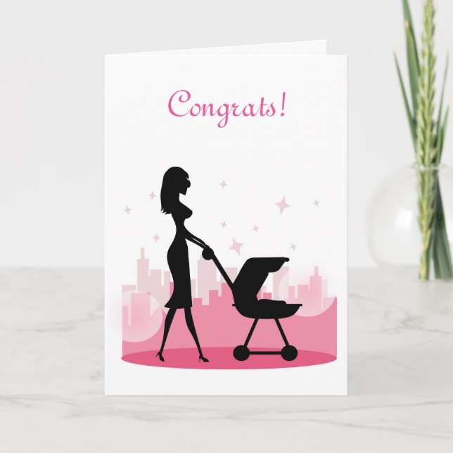 Carte Félicitations - Branché maman Poussant Baby Carria (Devant)