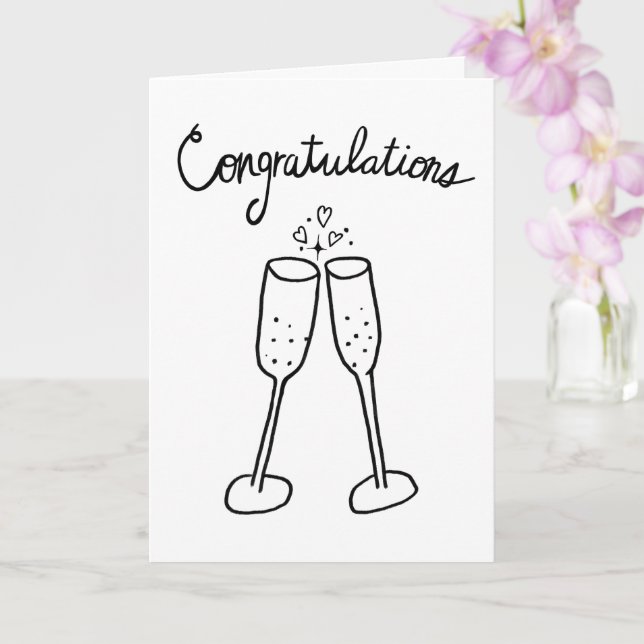 Carte Félicitations Champagne Fiançailles Sketch Doodle (Orchidée)