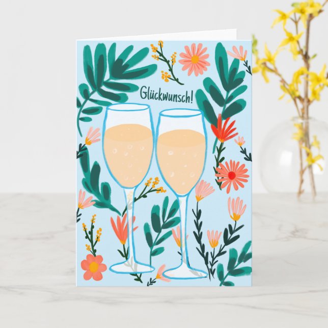 Carte Félicitations Champagne Fleurs à la santé Mariage (Fleur jaune)