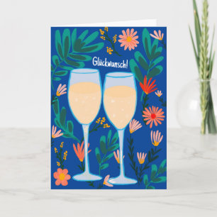Carte Félicitations Champagne Fleurs Joyeux Mariage