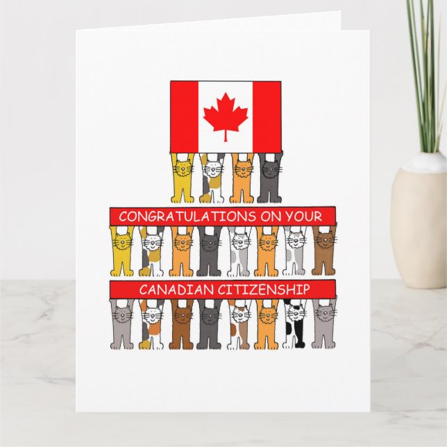 Carte Félicitations Citoyenneté canadienne Chats et drap (Devant)